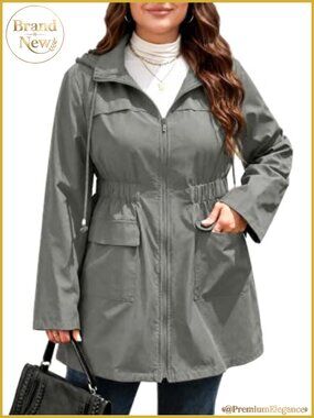 Women's Plus Size Long Military Jacket Zip Up Hooded Windbreaker